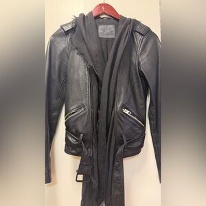 All Saints Black Leather Moto Jacket with Zip Pocket Details sz xs
